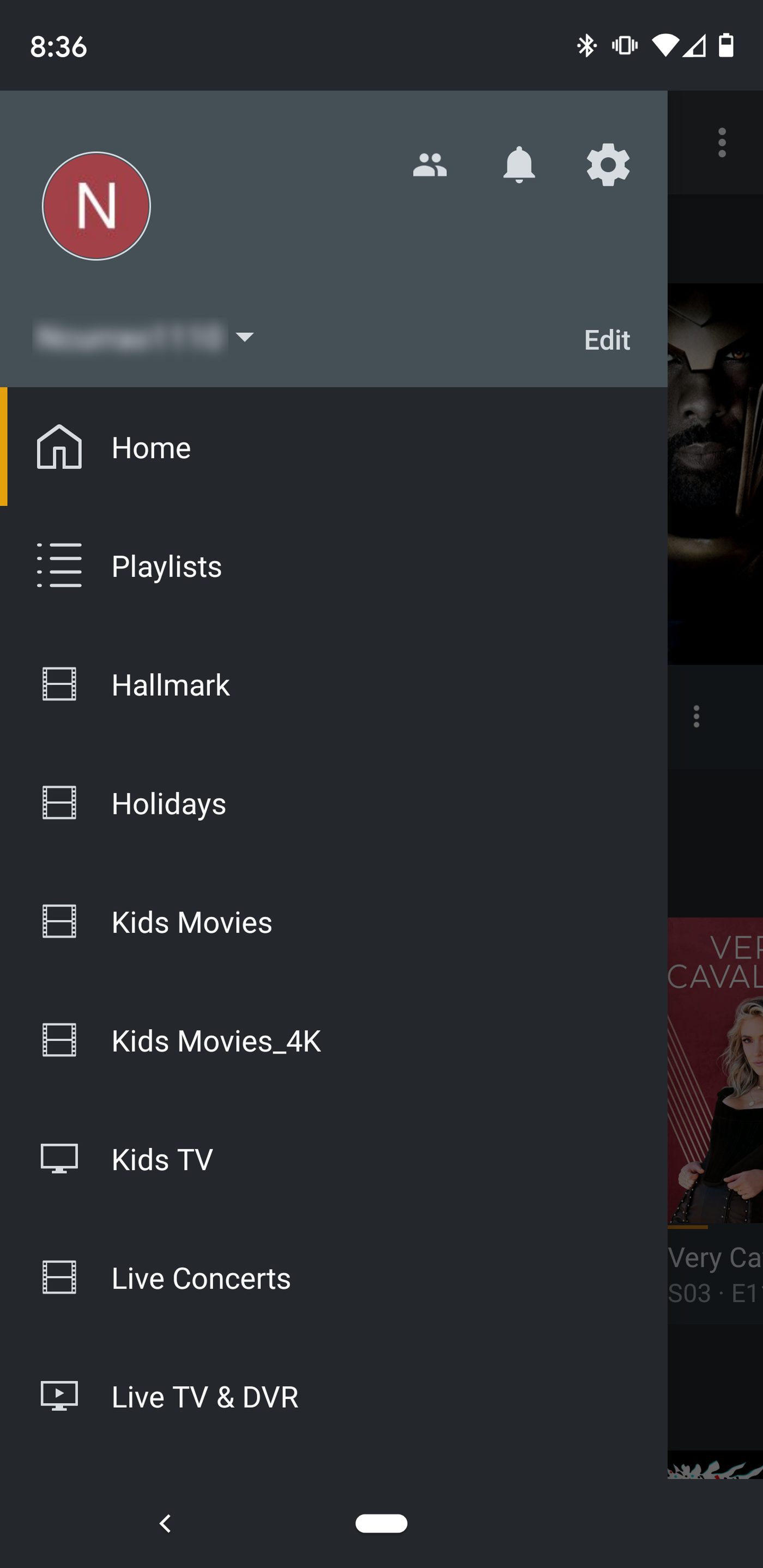 Android Plex side menu