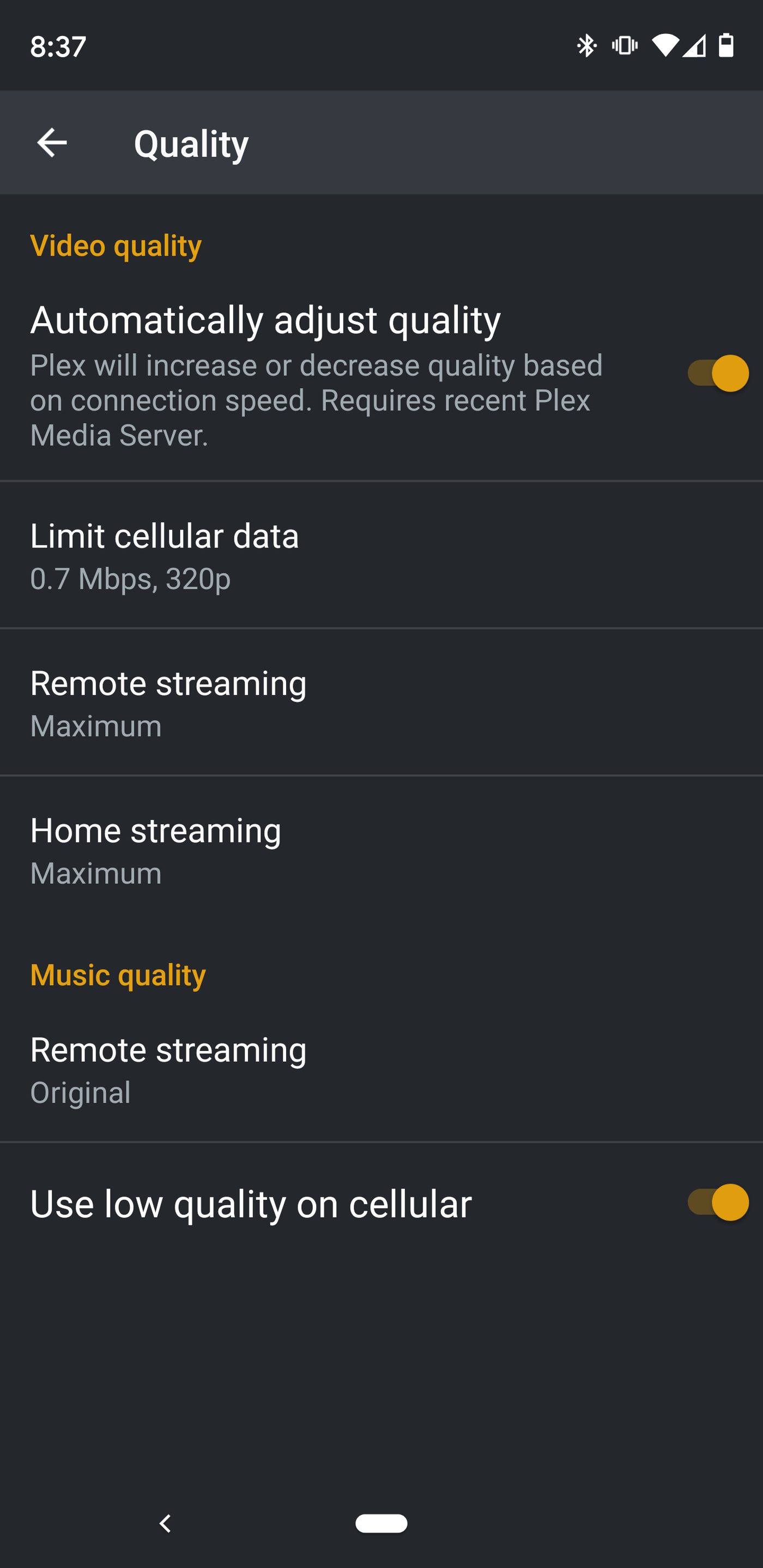 Final Android quality settings