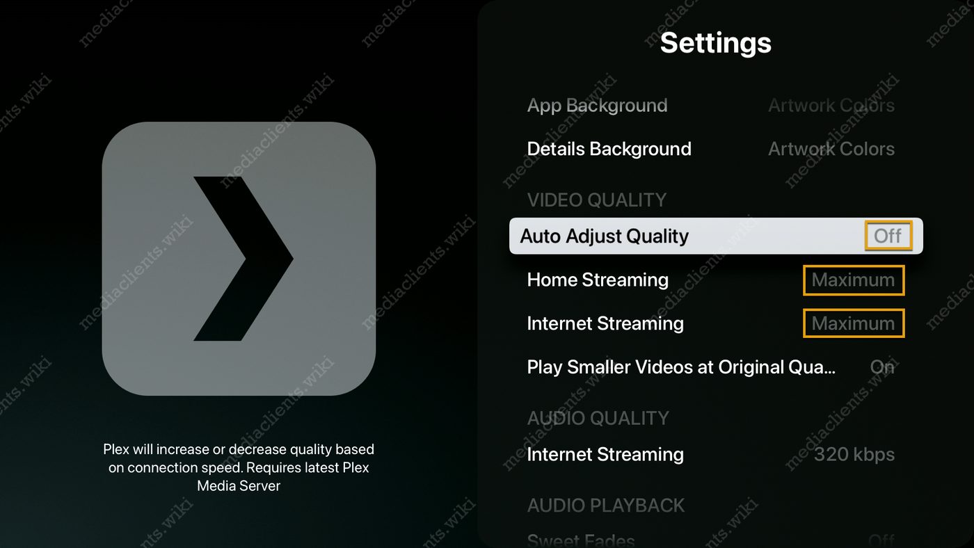 Apple TV Plex quality settings