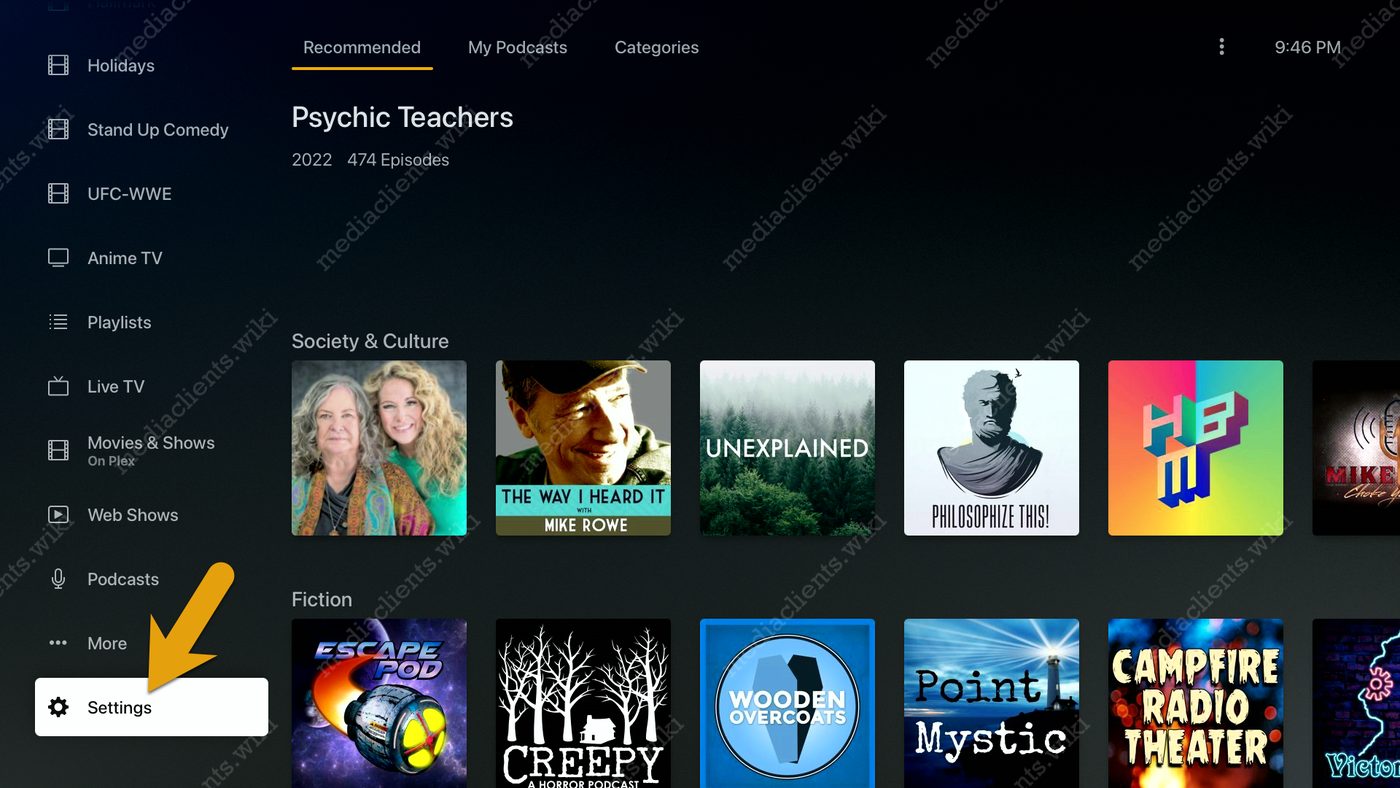 Plex settings menu on Apple TV