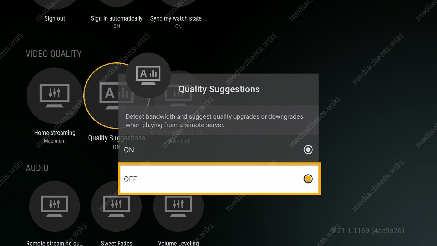 Quality Suggestions toggle OFF