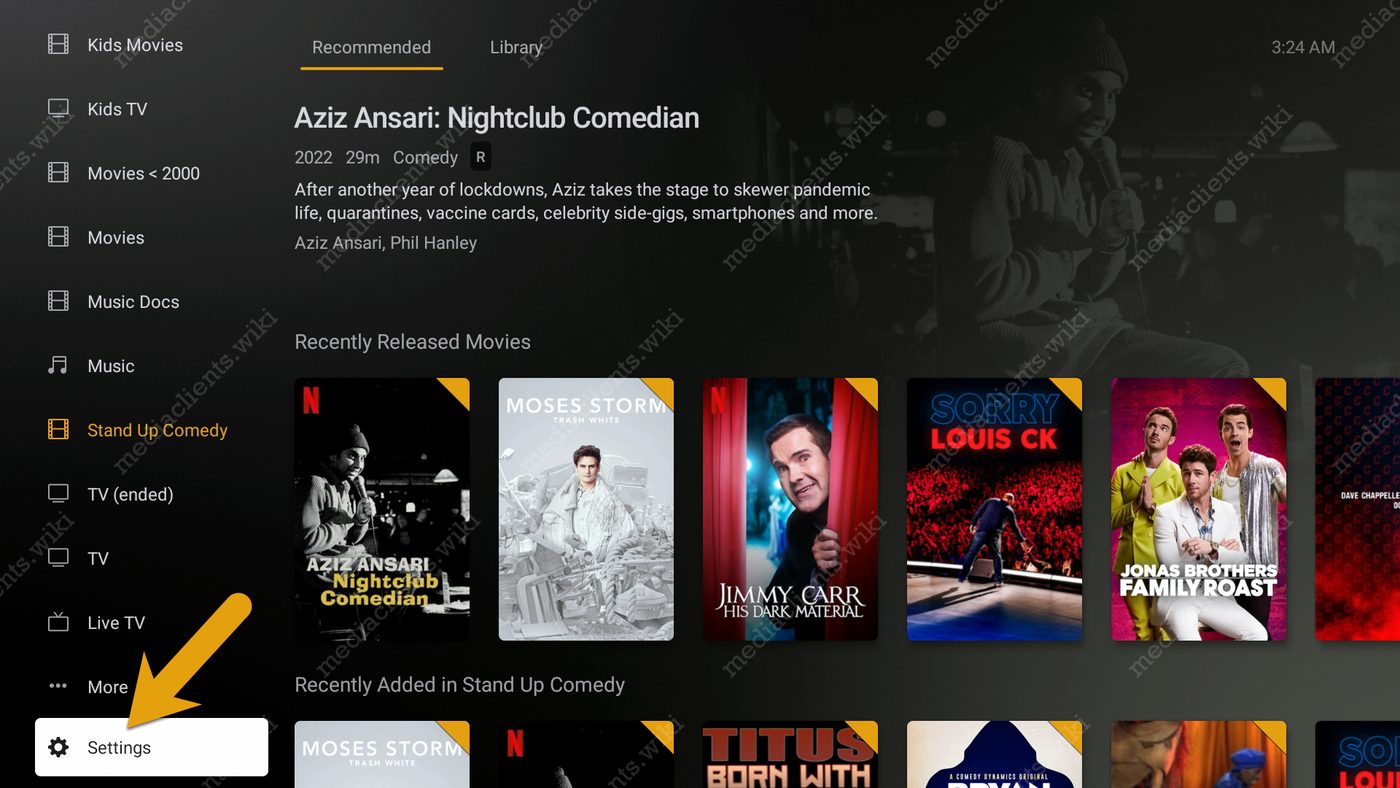 Plex settings menu on Fire TV