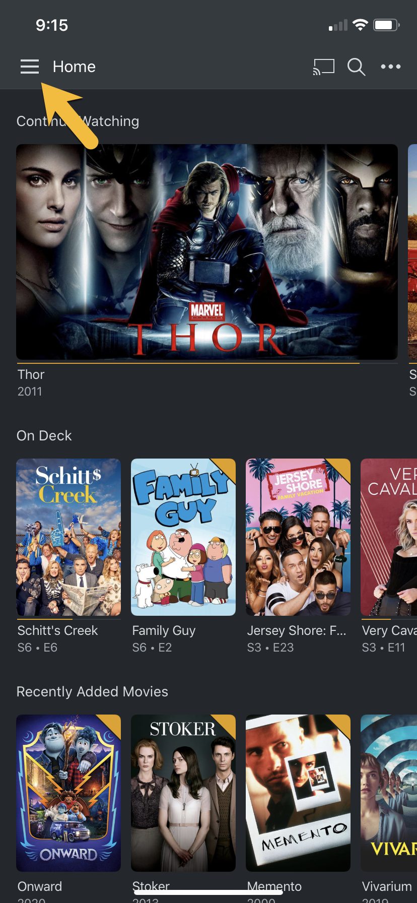 iOS Plex home screen