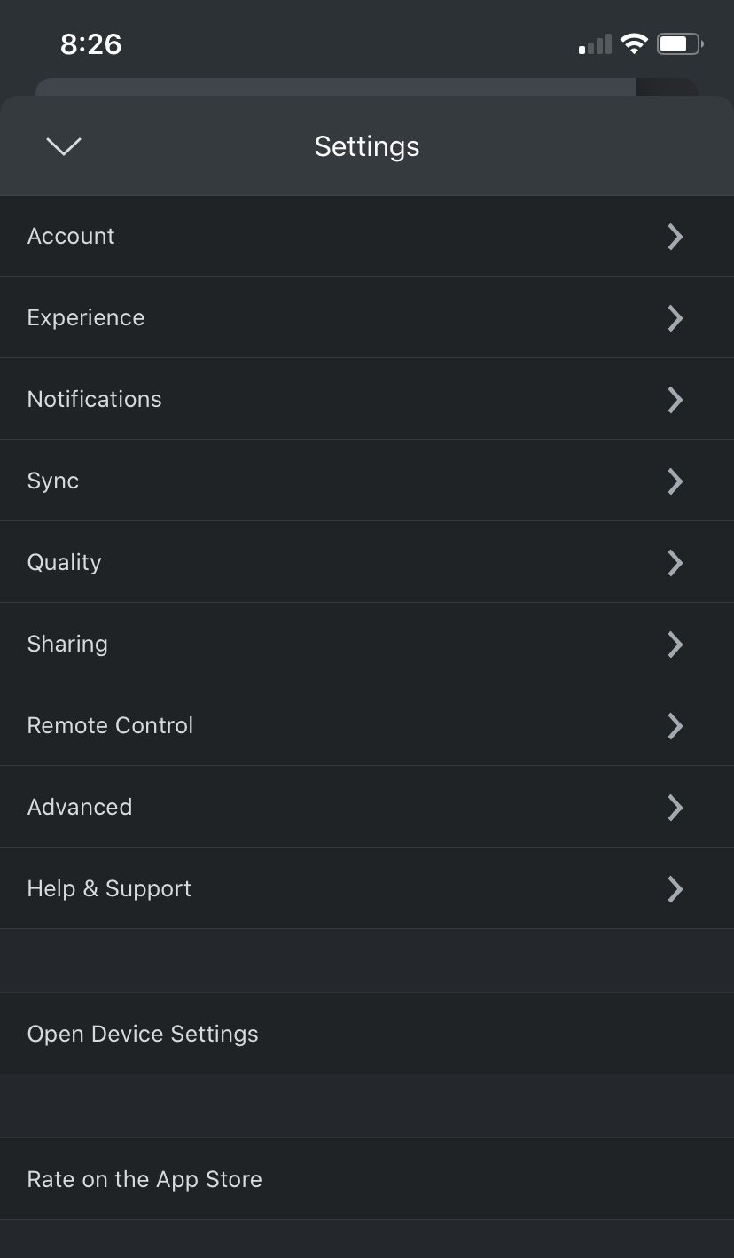 iOS Plex quality menu