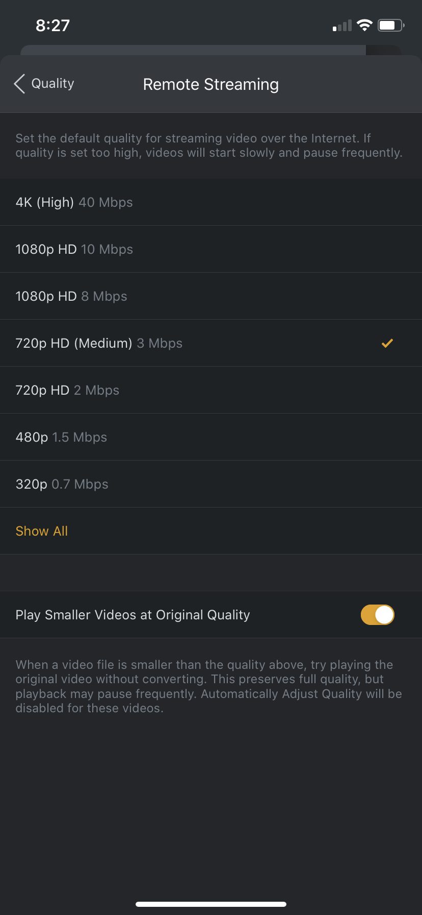 Selecting Maximum quality