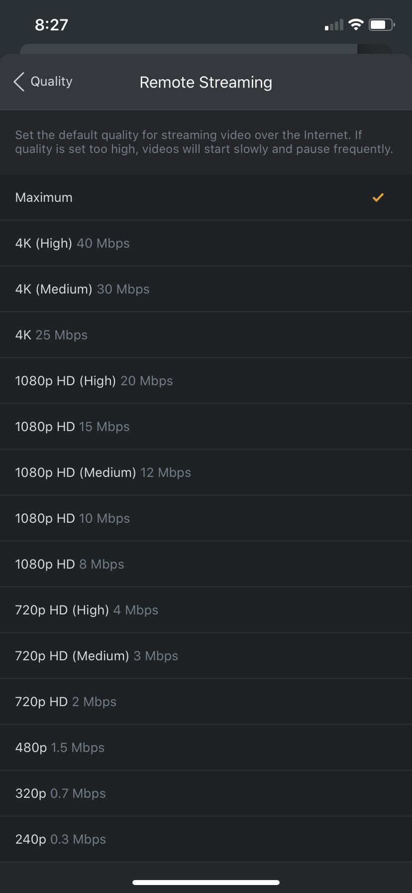 Final iOS quality settings