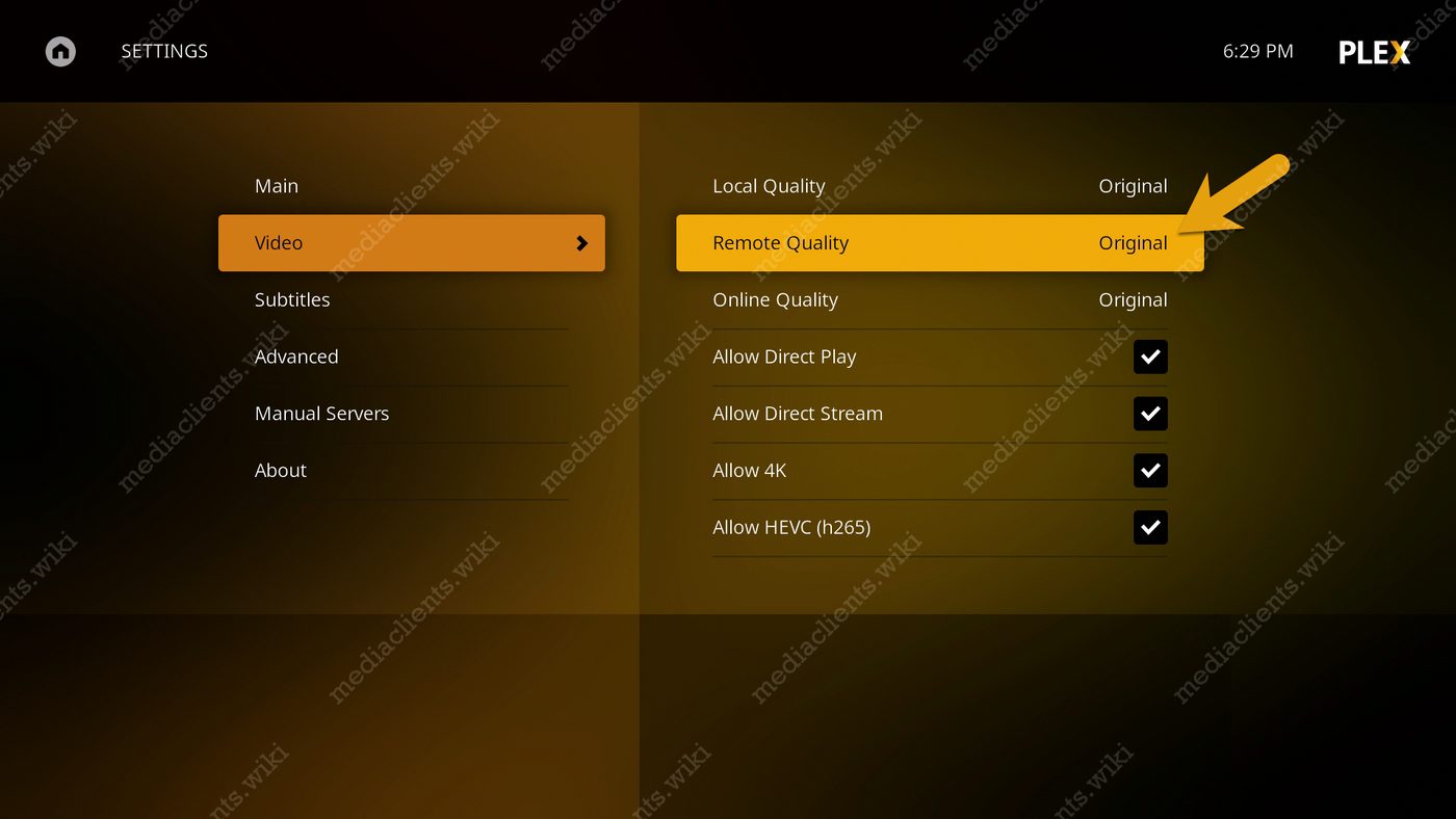 Kodi Plex quality settings