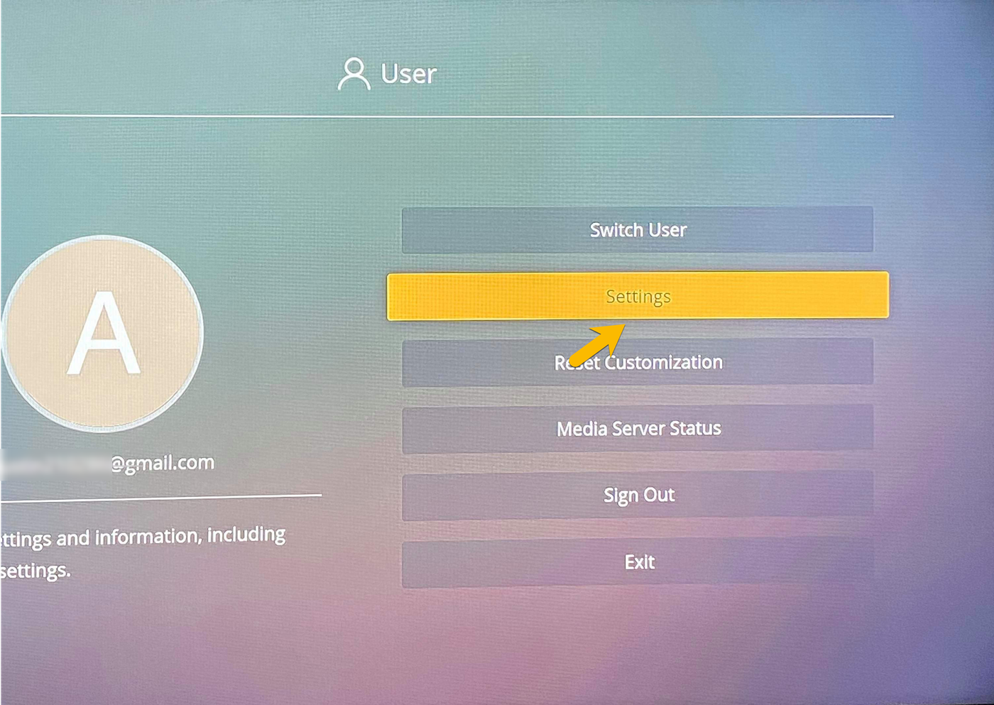 webOS Plex settings button