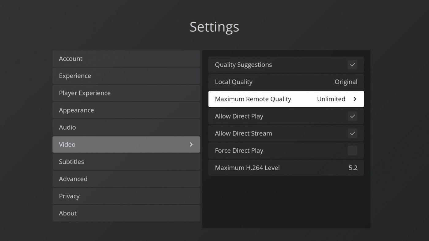 PlayStation Plex video settings