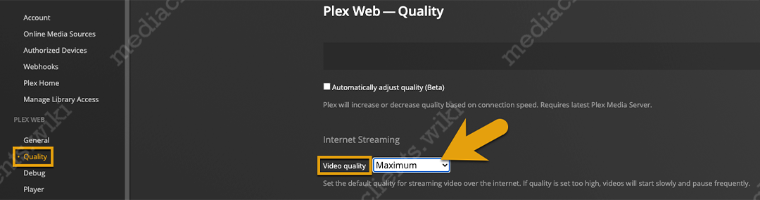 Plex web video quality dropdown
