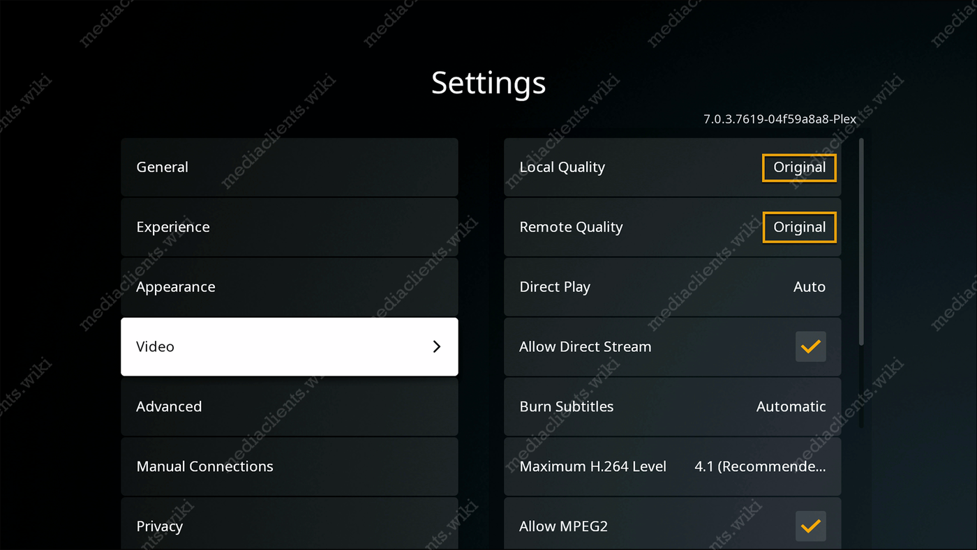 Roku Plex quality settings