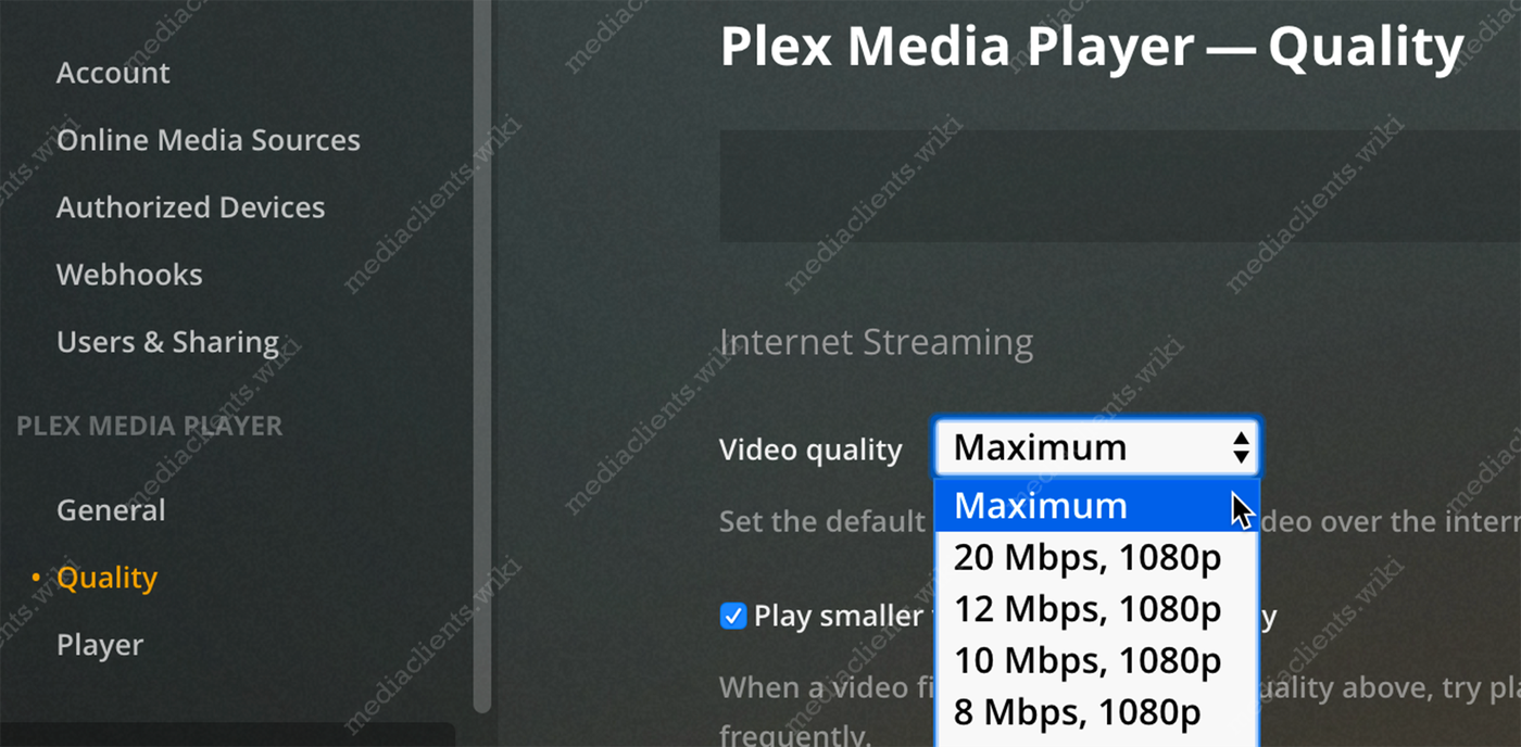 Plex desktop quality settings