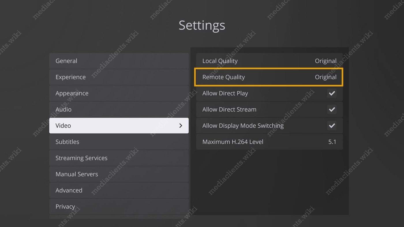 Xbox Plex video quality settings